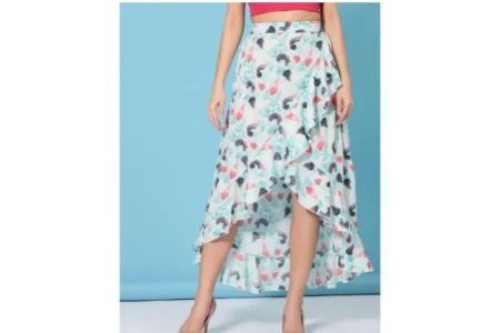 Women's Floral Asymmetric Blue Skirts