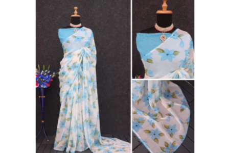 FLOWER DESIGNER SAREE BLUE