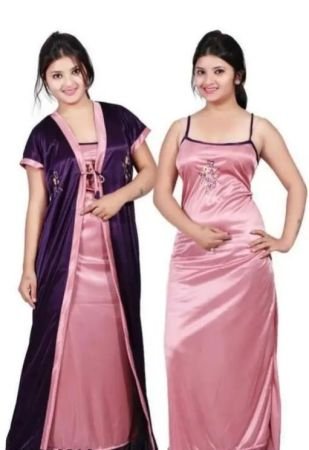 Satin embroidery two pieces Nightdress