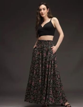 Designer Trendy women Viscose crepe Flared palazzos (Free size) style with kurti and tank top