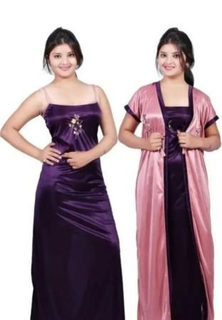Satin embroidery two pieces Nightdress