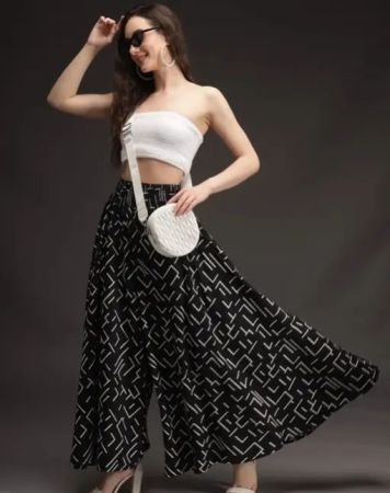 Designer Trendy women Viscose crepe Flared palazzos (Free size) style with kurti and tank top