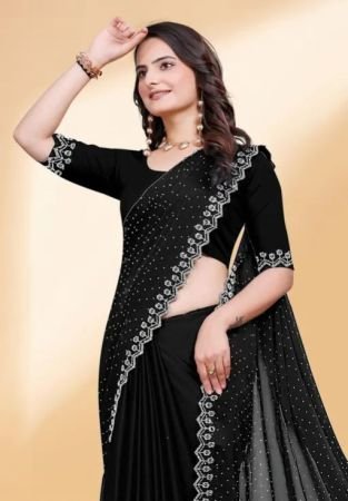 TRANDING RANGOLI SAREE WITH CUT WORK BORDER AND BLOUSE BLACK
