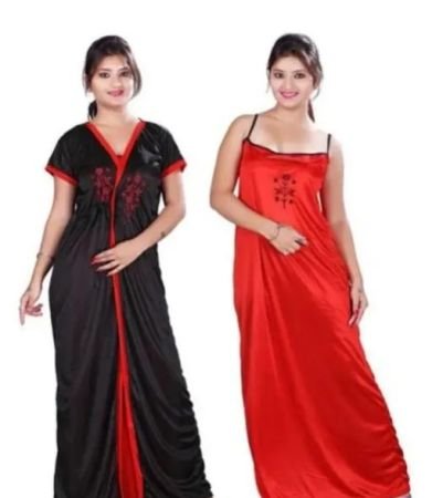 Satin embroidery two pieces Nightdress